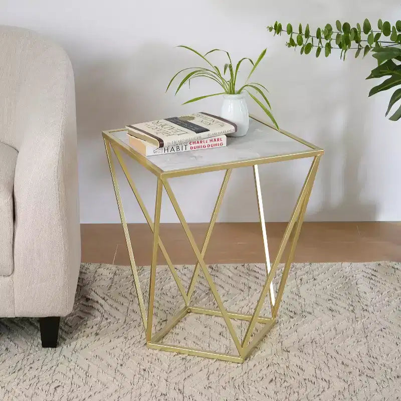 Table d'appoint moderne en verre et fer forgé