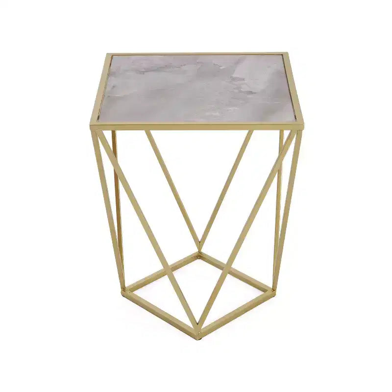 Table d'appoint moderne en verre et fer forgé