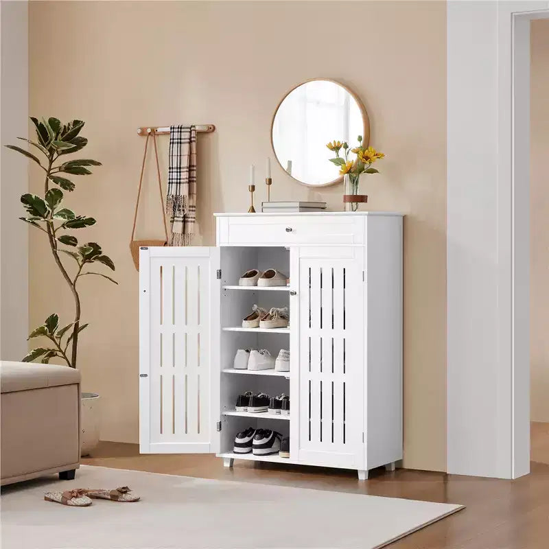 Meuble à chaussures ajustable à 5 niveaux avec porte persienne