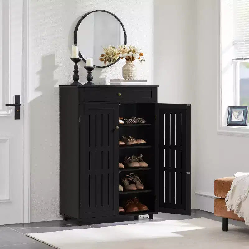 Meuble à chaussures ajustable à 5 niveaux avec porte persienne