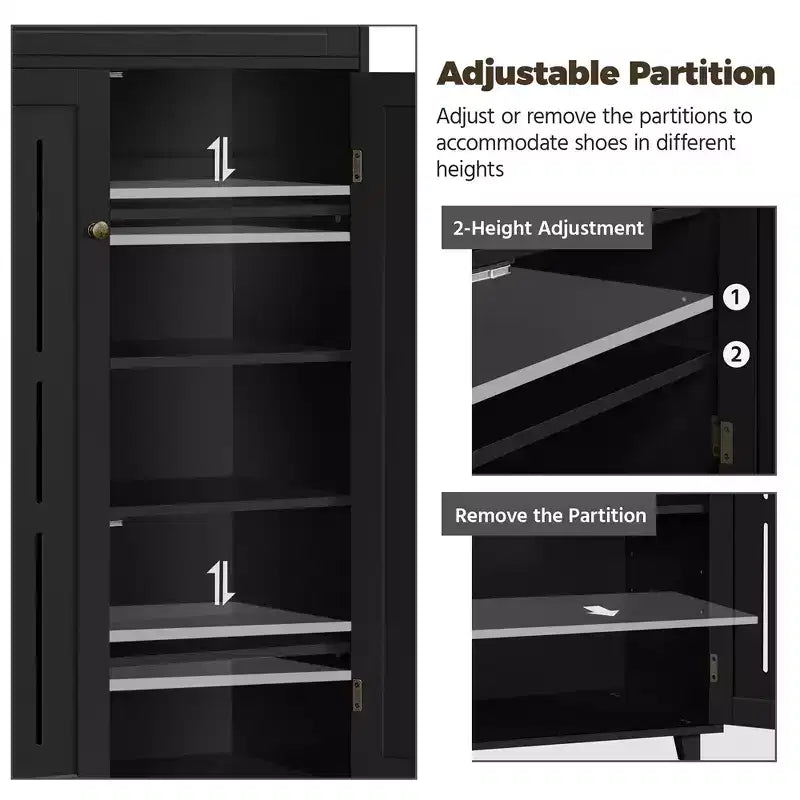 Meuble à chaussures ajustable à 5 niveaux avec porte persienne