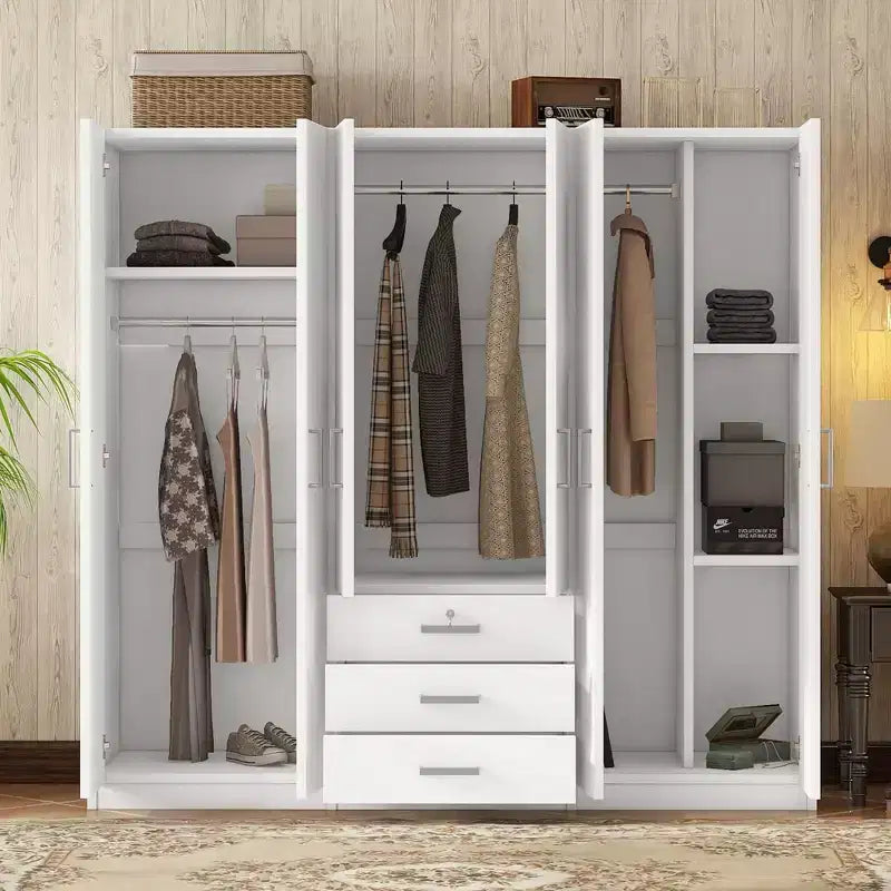 Armoire en bois 6 portes pour chambre, avec grands tiroirs, marron