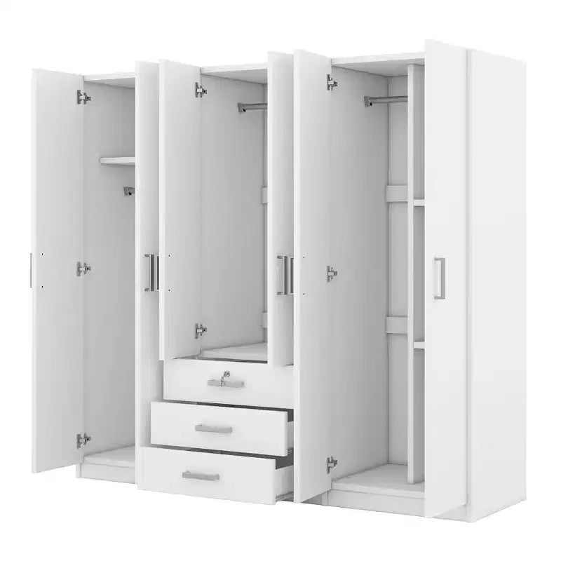 Armoire en bois 6 portes pour chambre, avec grands tiroirs, marron