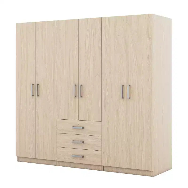 Armoire en bois 6 portes pour chambre, avec grands tiroirs, marron