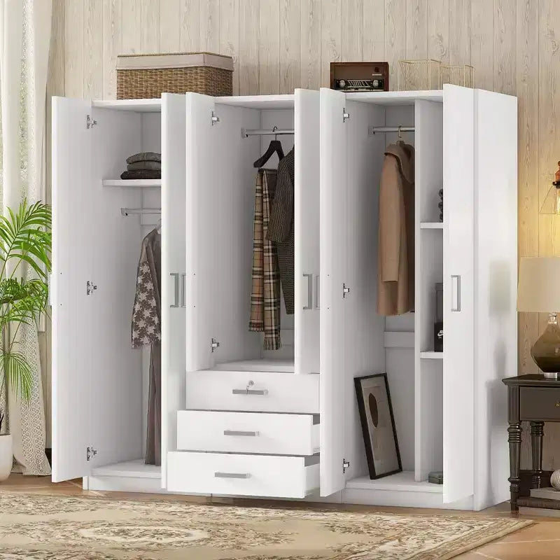Armoire en bois 6 portes pour chambre, avec grands tiroirs, marron