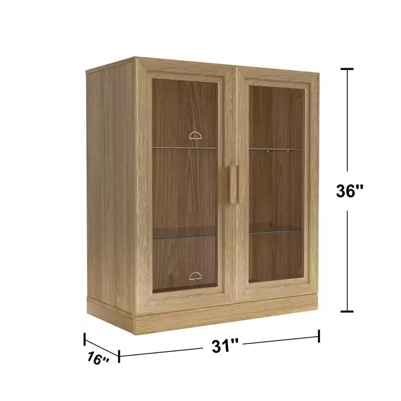 Meuble d'appoint en bois, organisateur de rangement avec étagères réglables et portes vitrées