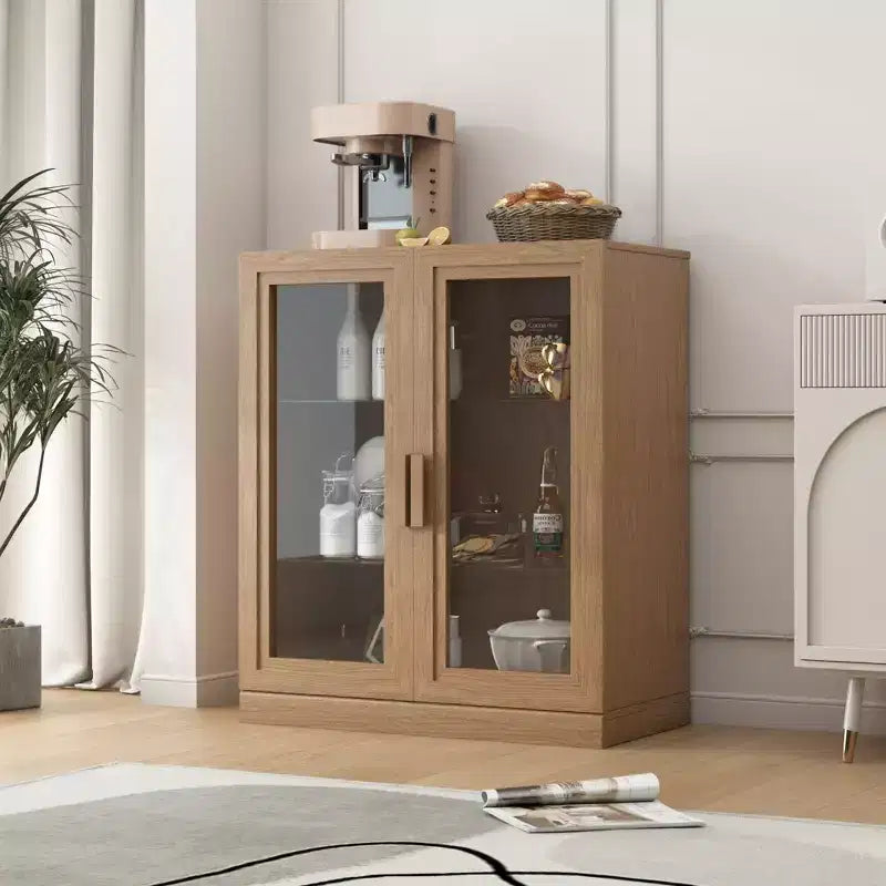 Meuble d'appoint en bois, organisateur de rangement avec étagères réglables et portes vitrées