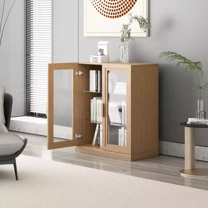 Meuble d'appoint en bois, organisateur de rangement avec étagères réglables et portes vitrées