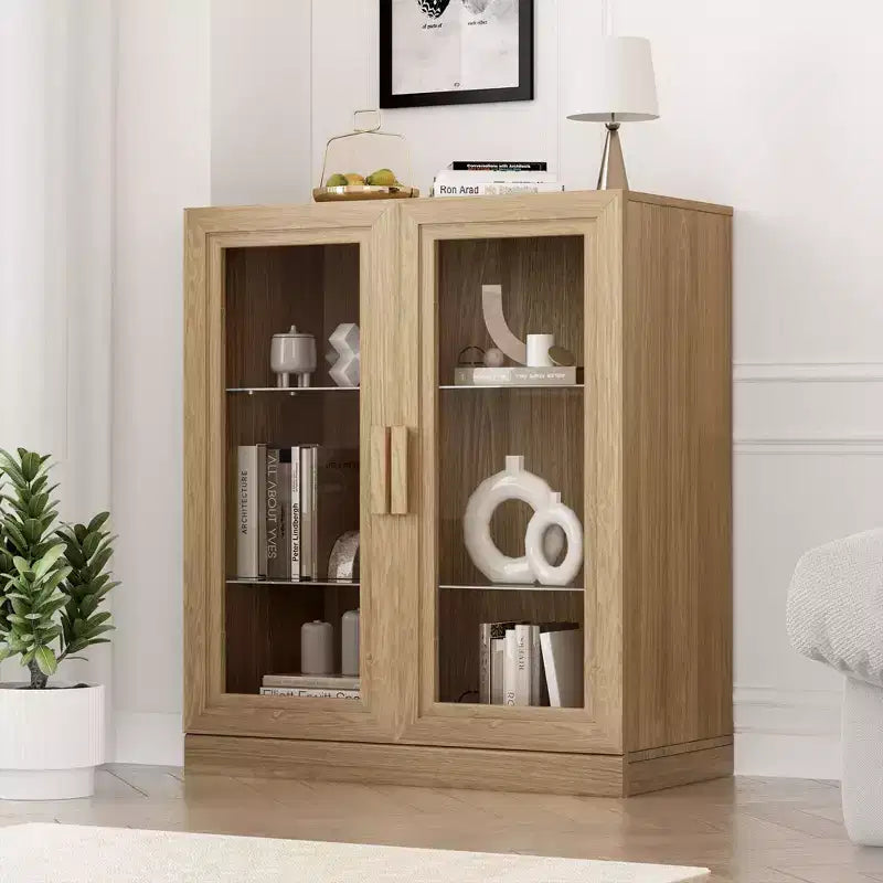 Meuble d'appoint en bois, organisateur de rangement avec étagères réglables et portes vitrées