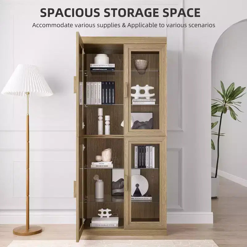 Meuble d'appoint en bois, organisateur de rangement avec étagères réglables et portes vitrées