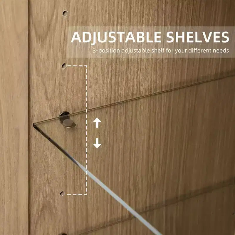 Meuble d'appoint en bois, organisateur de rangement avec étagères réglables et portes vitrées