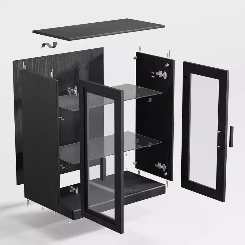 Buffet en bois avec accents, noir, organisateur de rangement