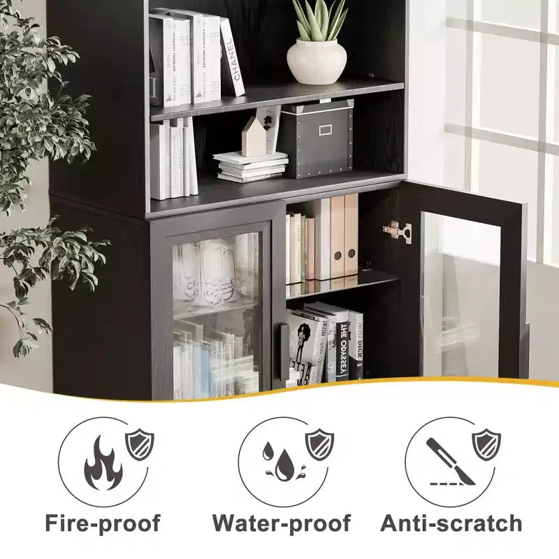 Buffet en bois avec accents, noir, organisateur de rangement