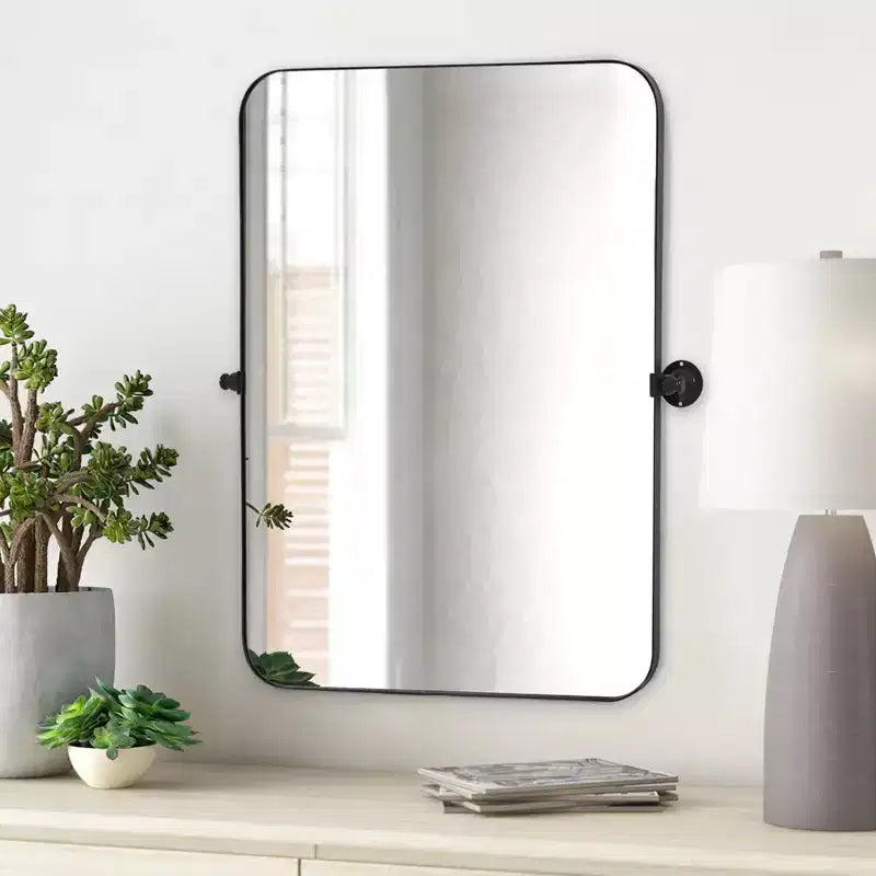 Miroir plein pied avec cadre en bois arrondi et arqué, psyché pleine longueur résistant aux intempéries