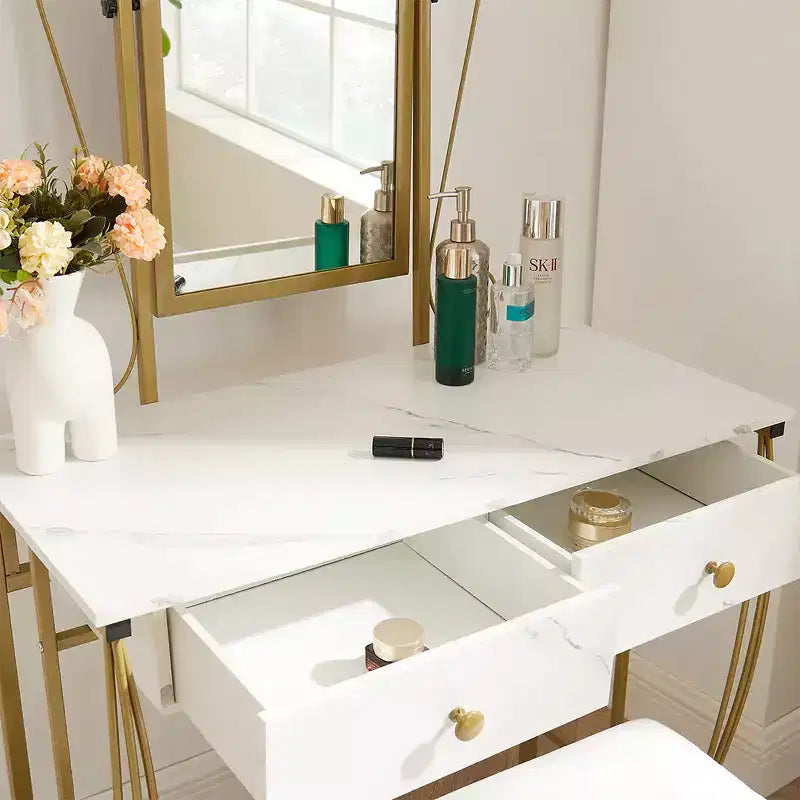 Coiffeuse avec miroir et tabouret, table de maquillage pour filles