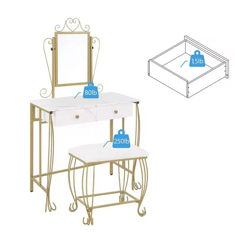 Coiffeuse avec miroir et tabouret, table de maquillage pour filles