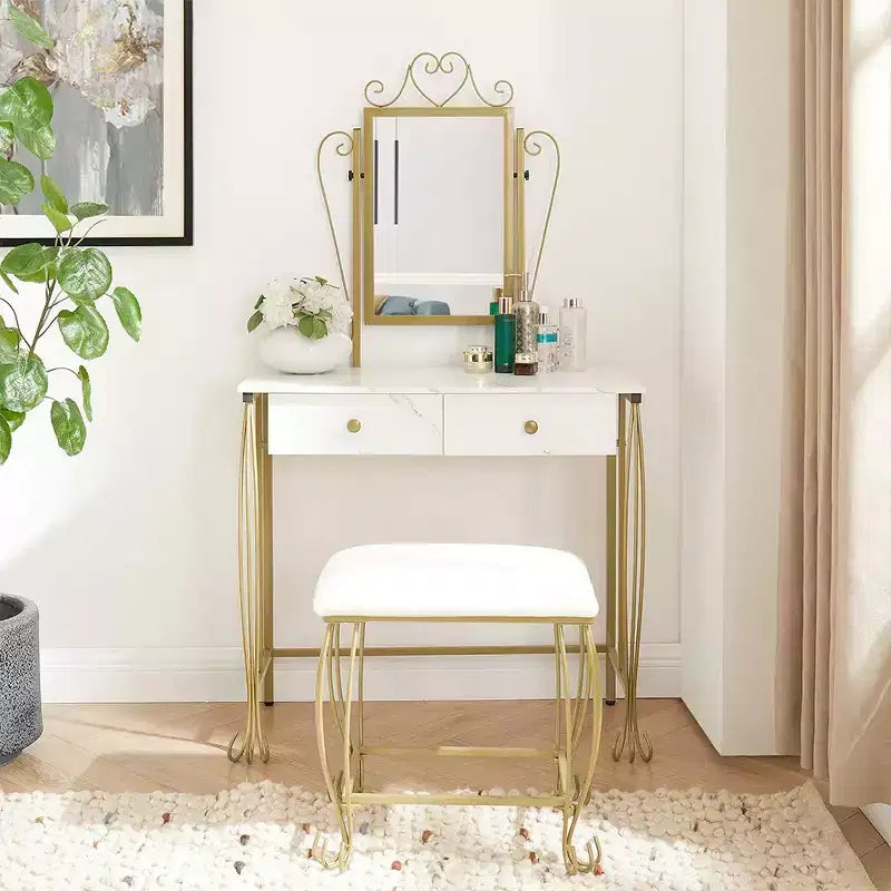 Coiffeuse avec miroir et tabouret, table de maquillage pour filles