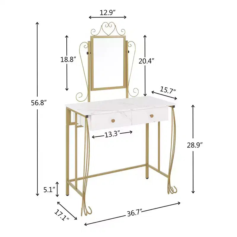 Coiffeuse avec miroir et tabouret, table de maquillage pour filles