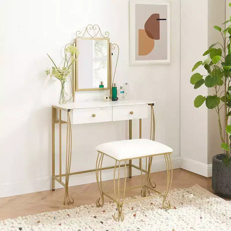 Coiffeuse avec miroir et tabouret, table de maquillage pour filles