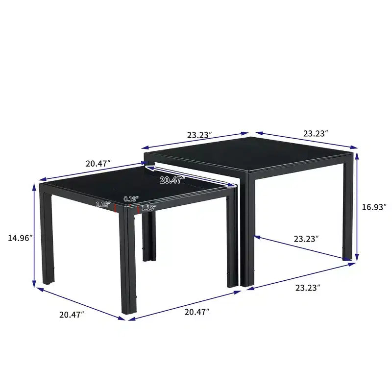Table basse gigogne rectangulaire moderne avec plateau en verre trempé
