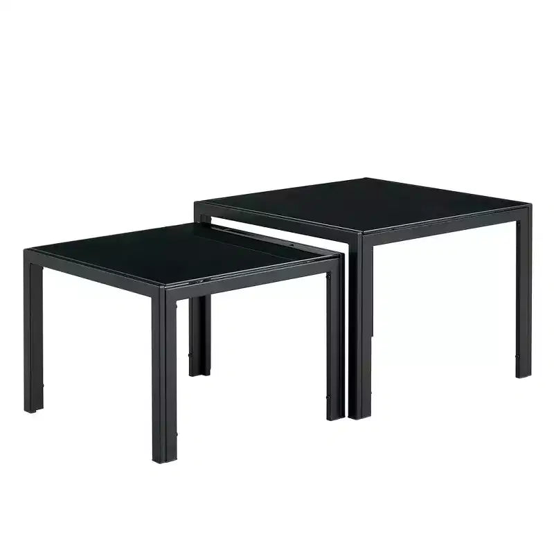 Table basse gigogne rectangulaire moderne avec plateau en verre trempé