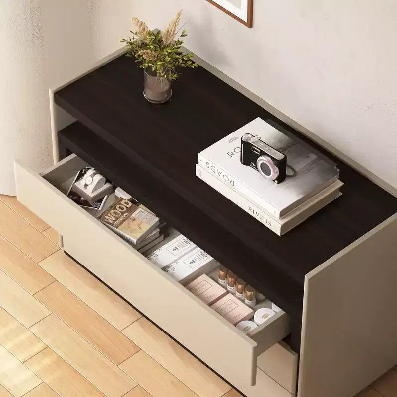 Coiffeuse moderne 3 tiroirs, étagère ouverte