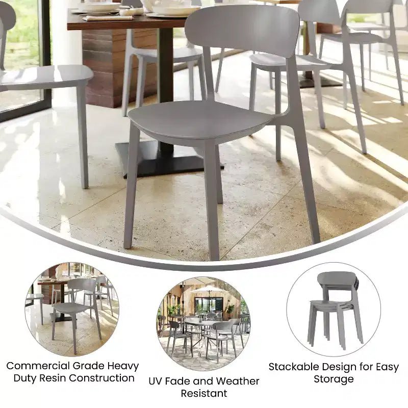 Chaise de patio empilable intérieur-extérieur avec dossier incurvé