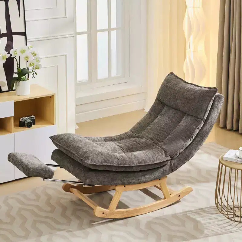 Fauteuil à bascule rembourré en bois massif avec repose-pieds escamotable caché
