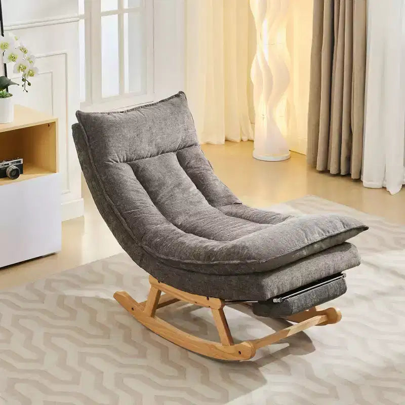 Fauteuil à bascule rembourré en bois massif avec repose-pieds escamotable caché