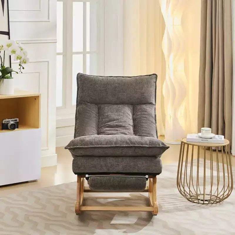Fauteuil à bascule rembourré en bois massif avec repose-pieds escamotable caché