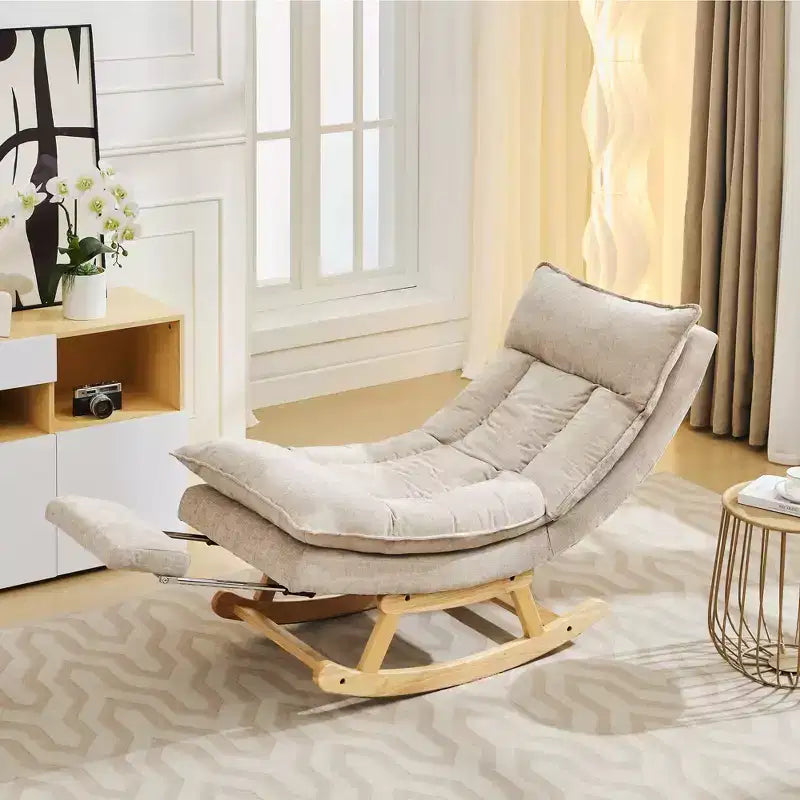 Fauteuil à bascule rembourré en bois massif avec repose-pieds escamotable caché