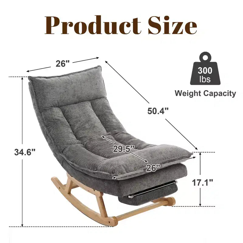 Fauteuil à bascule rembourré en bois massif avec repose-pieds escamotable caché