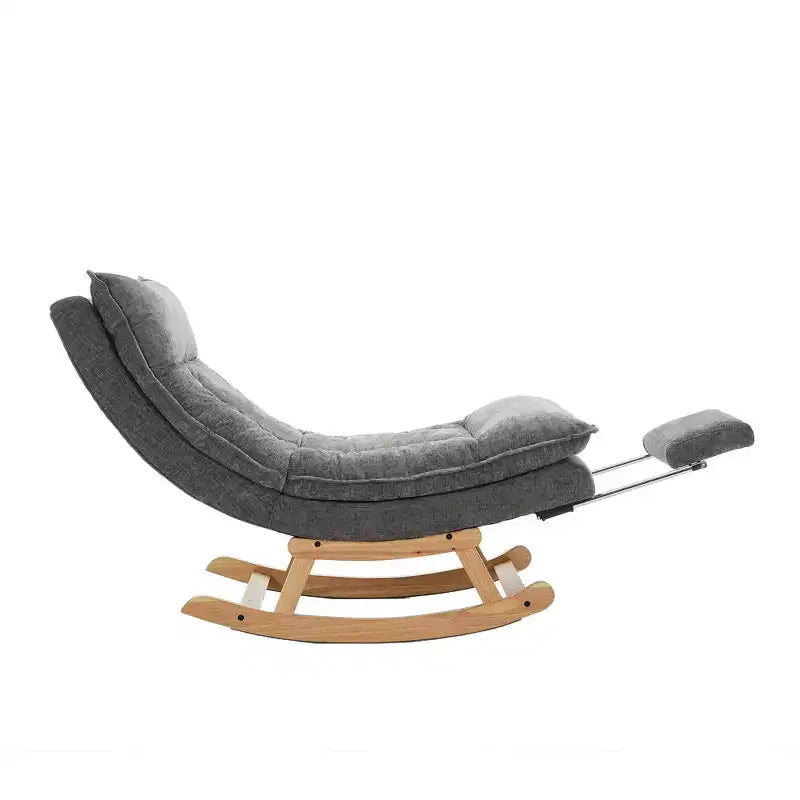 Fauteuil à bascule rembourré en bois massif avec repose-pieds escamotable caché