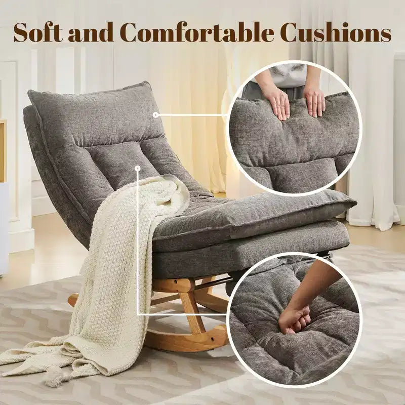 Fauteuil à bascule rembourré en bois massif avec repose-pieds escamotable caché