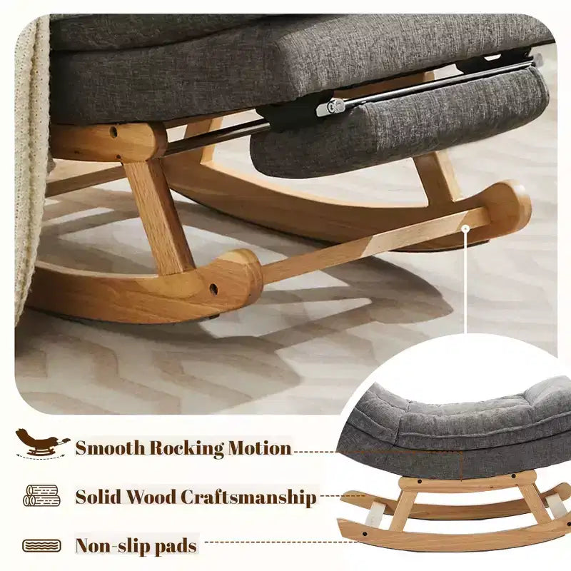 Fauteuil à bascule rembourré en bois massif avec repose-pieds escamotable caché