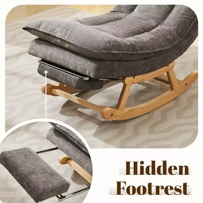 Fauteuil à bascule rembourré en bois massif avec repose-pieds escamotable caché