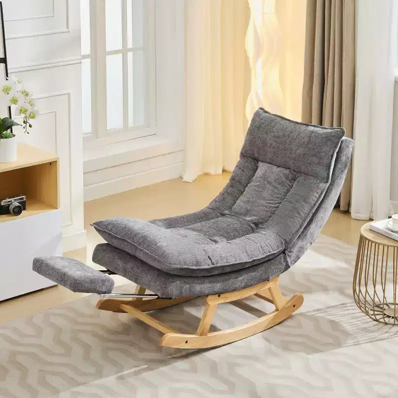 Fauteuil à bascule rembourré en bois massif avec repose-pieds escamotable caché