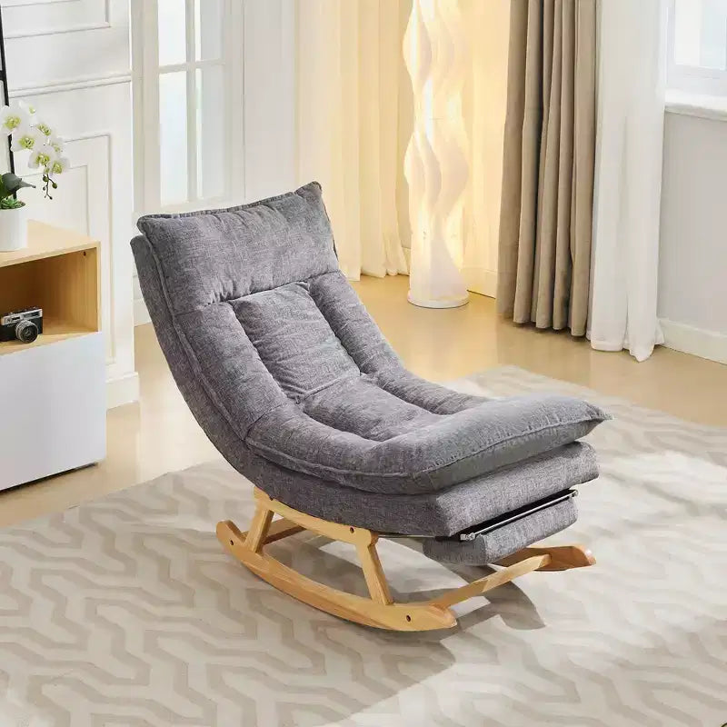Fauteuil à bascule rembourré en bois massif avec repose-pieds escamotable caché