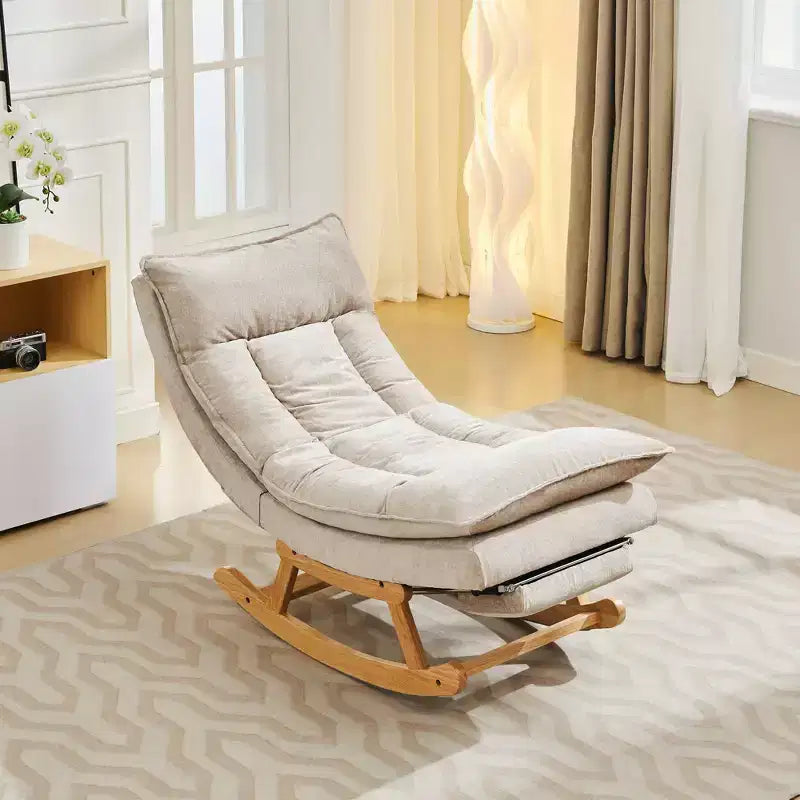 Fauteuil à bascule rembourré en bois massif avec repose-pieds escamotable caché