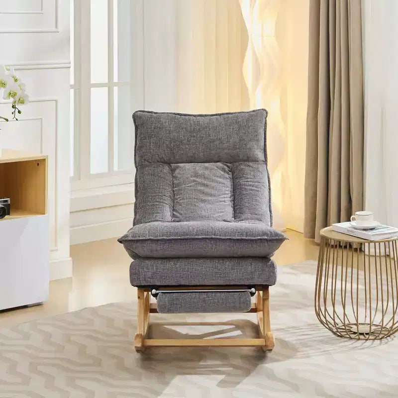 Fauteuil à bascule rembourré en bois massif avec repose-pieds escamotable caché