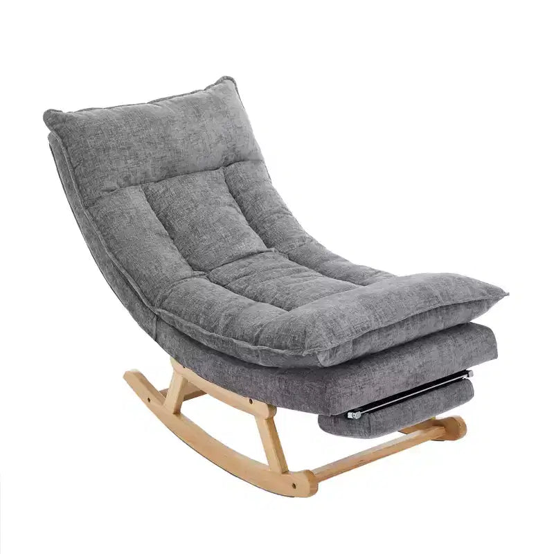 Fauteuil à bascule rembourré en bois massif avec repose-pieds escamotable caché