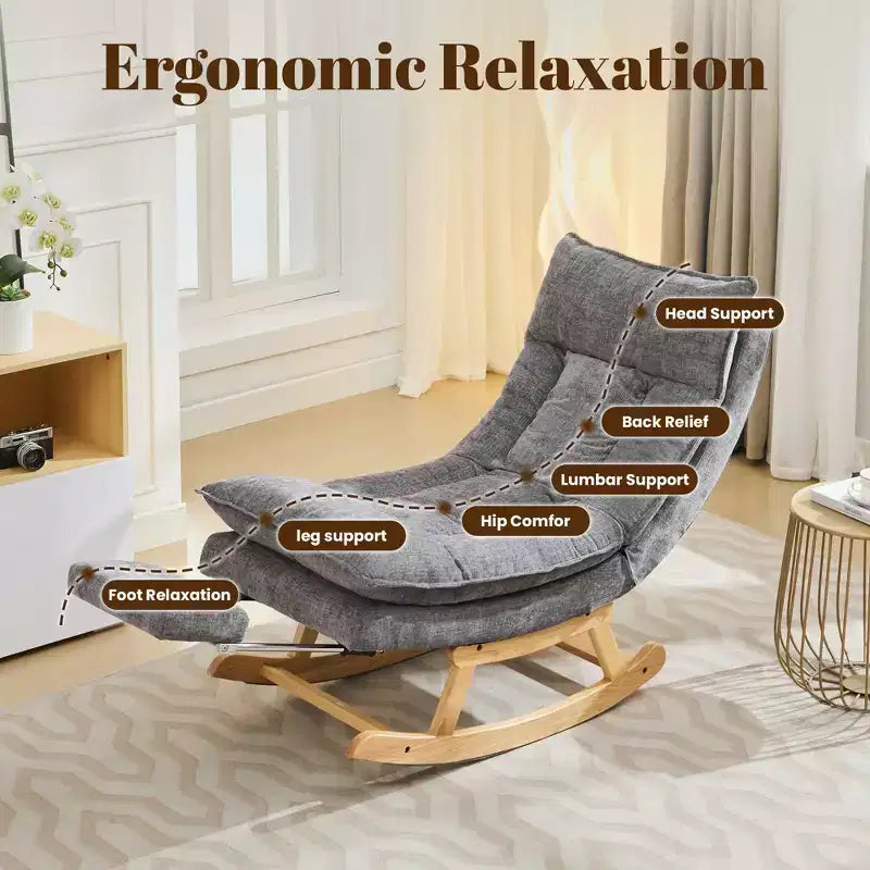 Fauteuil à bascule rembourré en bois massif avec repose-pieds escamotable caché