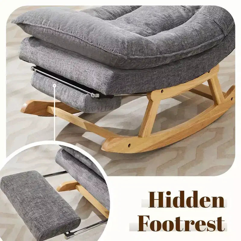 Fauteuil à bascule rembourré en bois massif avec repose-pieds escamotable caché