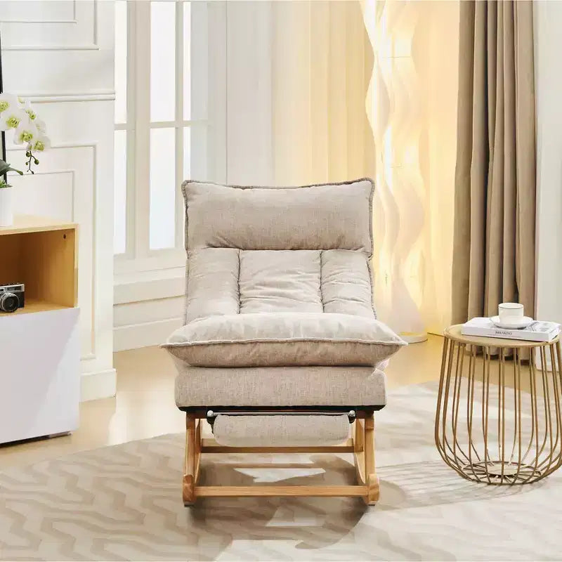 Fauteuil à bascule rembourré en bois massif avec repose-pieds escamotable caché