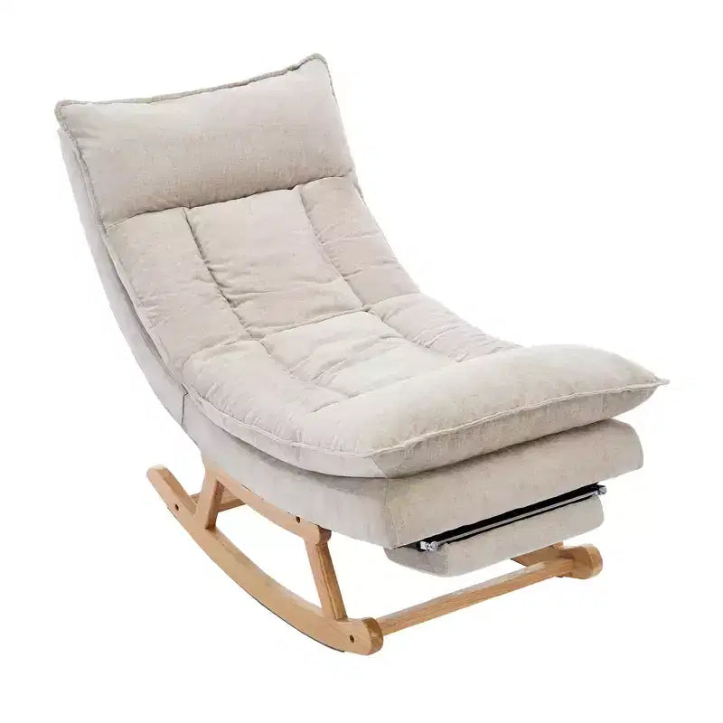 Fauteuil à bascule rembourré en bois massif avec repose-pieds escamotable caché