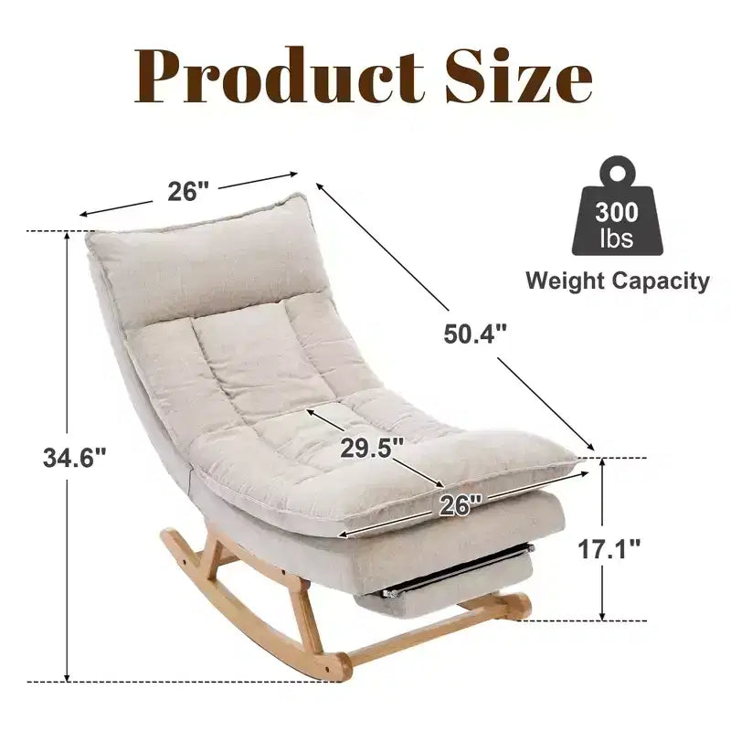 Fauteuil à bascule rembourré en bois massif avec repose-pieds escamotable caché