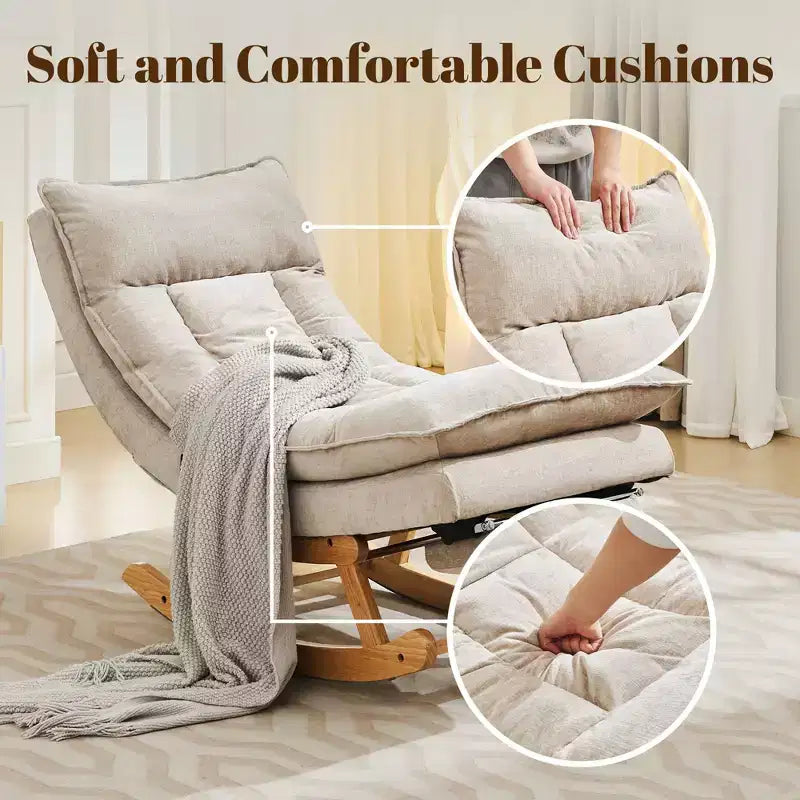 Fauteuil à bascule rembourré en bois massif avec repose-pieds escamotable caché