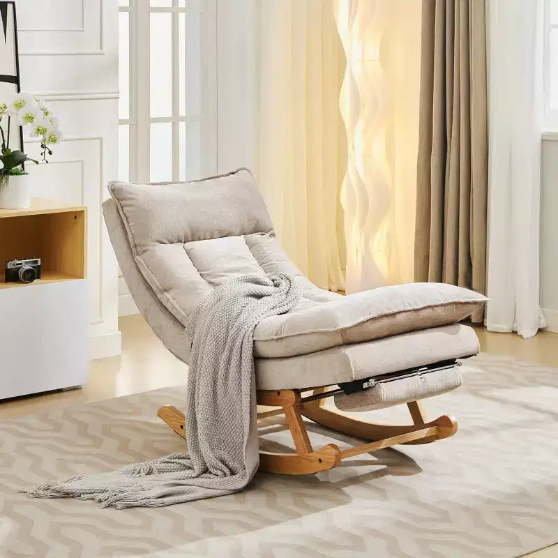 Fauteuil à bascule rembourré en bois massif avec repose-pieds escamotable caché