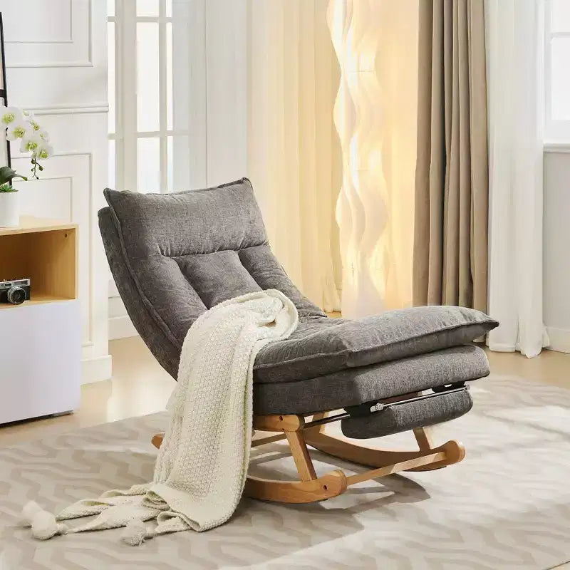 Fauteuil à bascule rembourré en bois massif avec repose-pieds escamotable caché