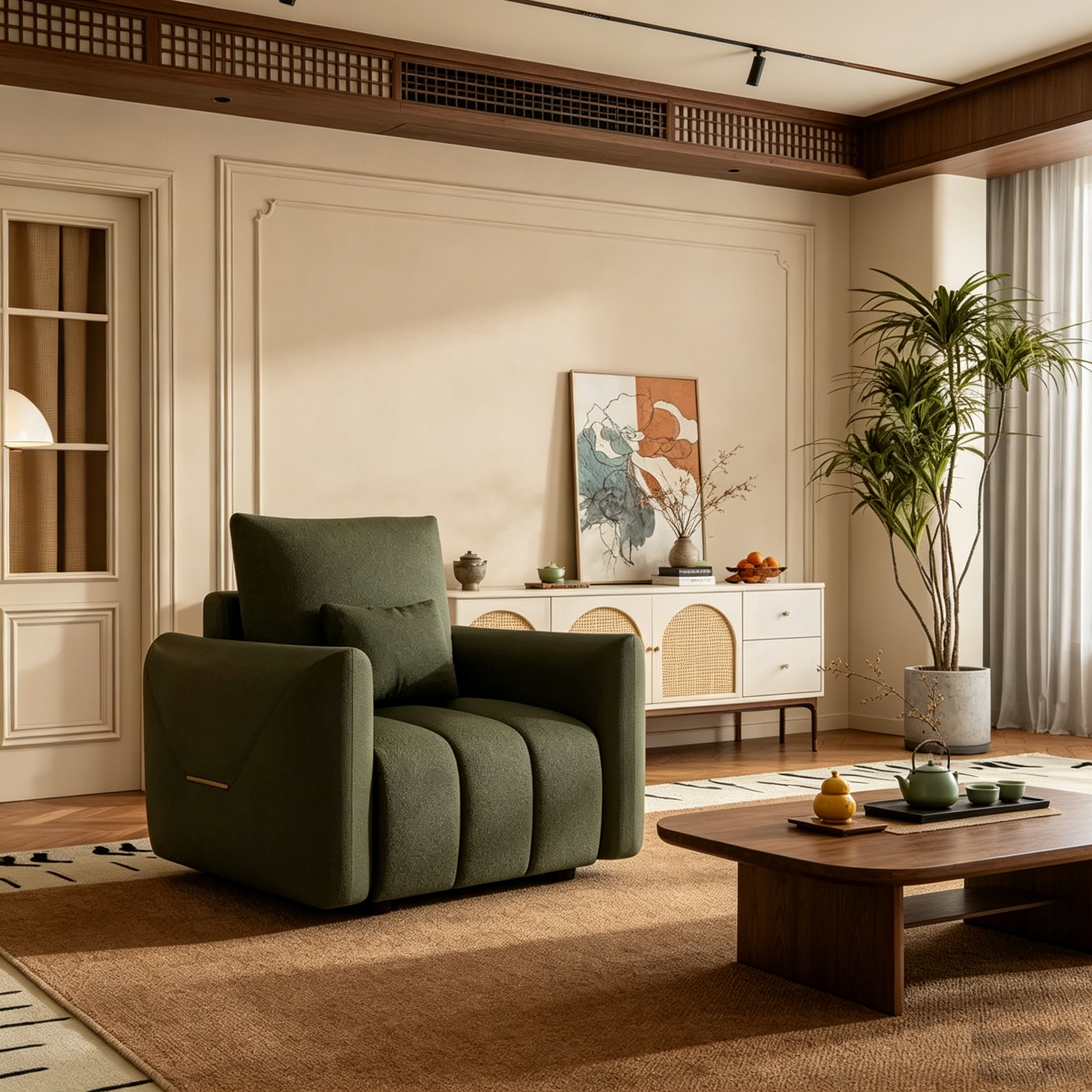 Fauteuil Lounge Contemporain en Tissu Teddy